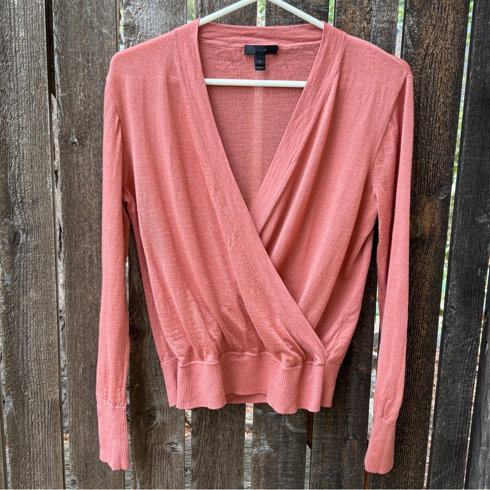J. Crew 100% Merino Wool Ballet Wrap Sweater In Coral Pink Sz M
